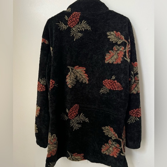 Black Mountain Vintage Black Pine Cone Print Bungee Zip Up Fleece Jacket - Picture 8 of 8